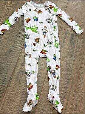 Disney Baby Toy Story White & Multi Character Footed One-Piece Pajamas